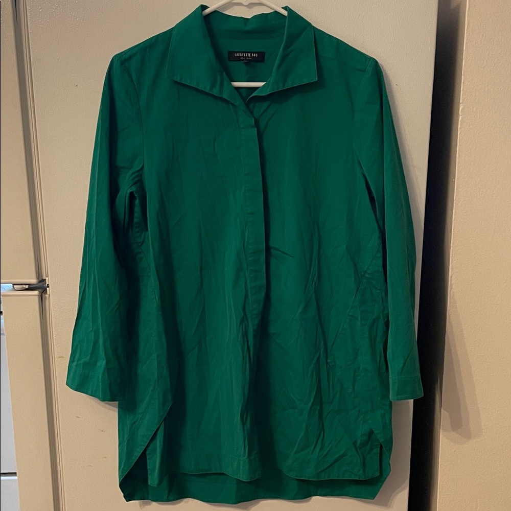 Lafayette 148 New York Small Emerald Button Down Unique Oversized Blouse